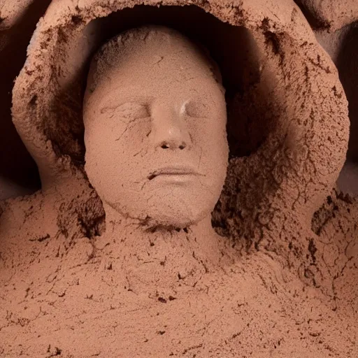 Image similar to a pile of extremely wet clay that has been moulded into something resembling a human head