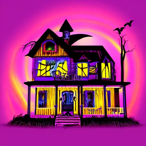 Prompt: horror house, witch house, colorful, neon vibe