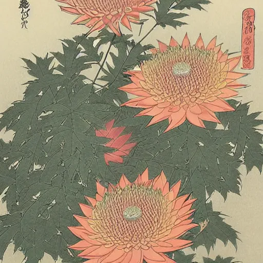 Prompt: a mercedes - benz and a chrysanthemum. by shin hanga and kawanabe kyosai