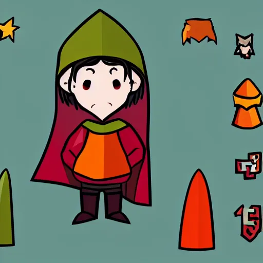 Image similar to small wizard with no arms wearing a big cape around him, digital cartoon video game character art