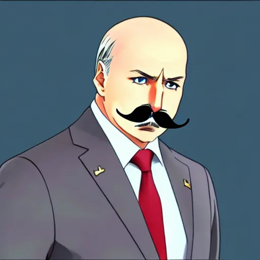 Prompt: Alexander Lukashenko in the style of an anime woman with a mustache