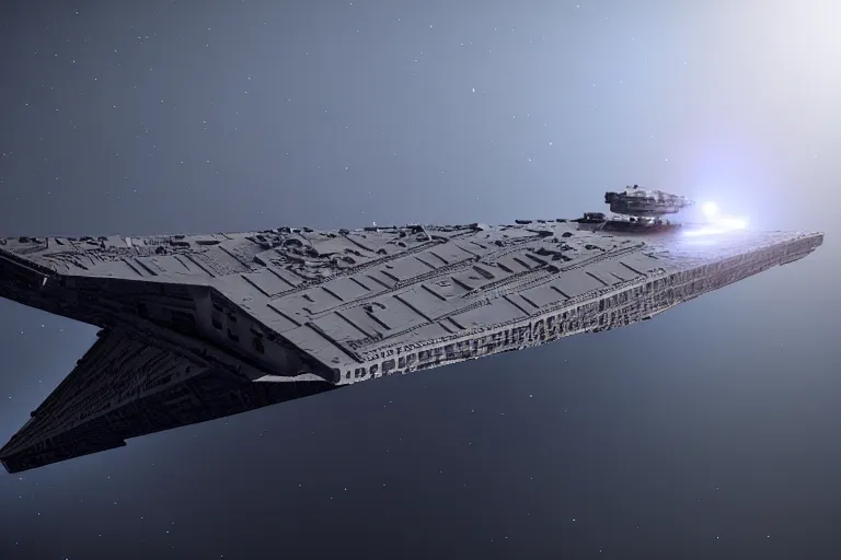 Prompt: nasa star destroyer, cinematic, shadows, 4 k, detailed, by unreal engine, cgsociety, vfx, hd, archvis