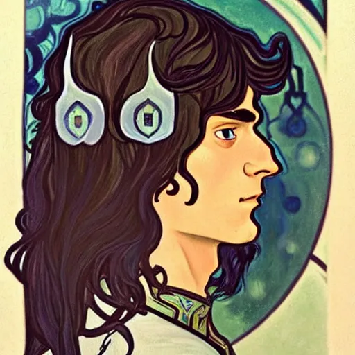 Image similar to painting of handsome beautiful paladin elf! man with long wavy dark hair in his 2 0 s named shadow taehyung at the blueberry party, wearing armor!, elegant, clear, painting, stylized, delicate, soft facial features, art, art by alphonse mucha, vincent van gogh, egon schiele,