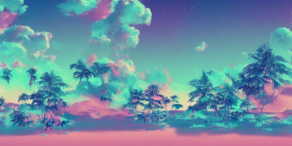 Prompt: A detailed vaporwave landscape pastel glitched wallpaper