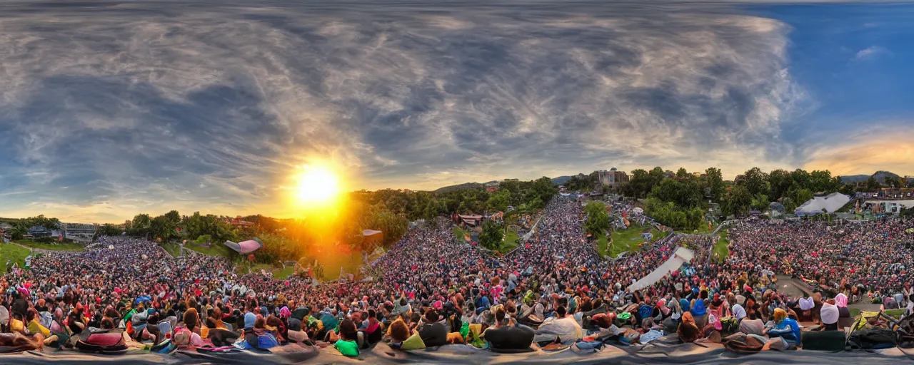 Prompt: HDRI Panorama of a concert during sunset