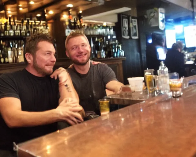 Prompt: kirk and bones drunk, sitting at the bar, cdx