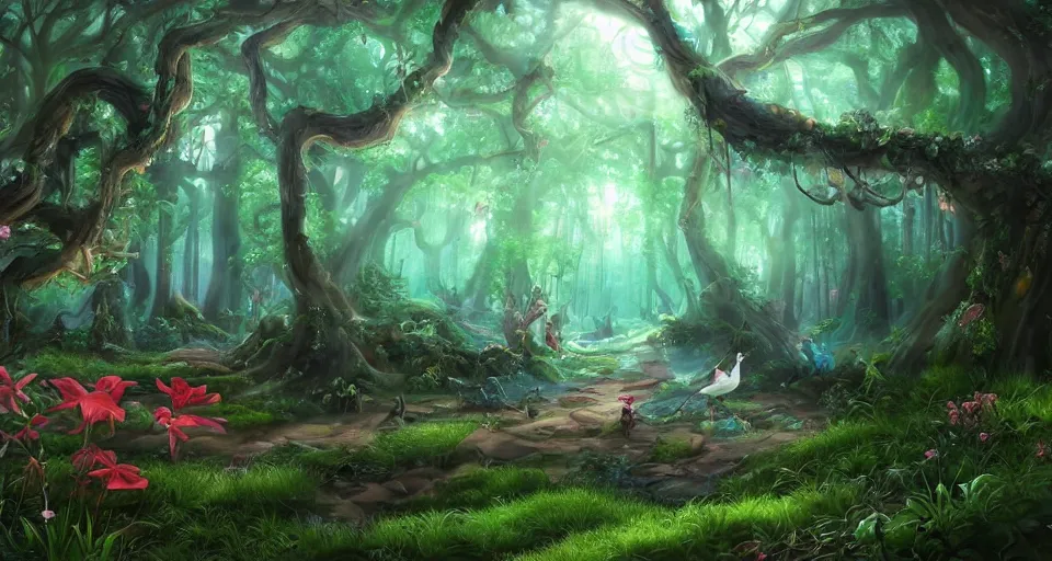 Image similar to Enchanted and magic forest, by Qian Xuan