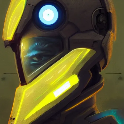 Image similar to robot with glowing yelow visor as a realistic scifi cyberpunk knight, closeup portrait art by james jean and greg rutkowski, robot destroyed to pieces, realistic face, like ironman, digital art, trending on artstation, symmetry!!!