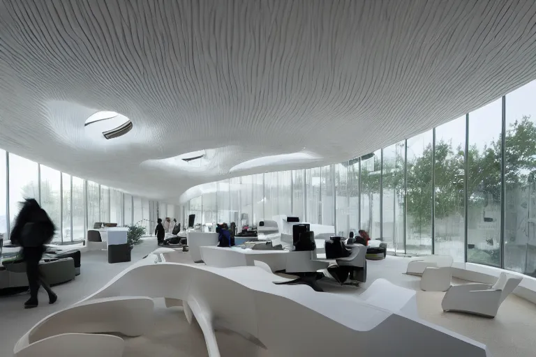 Prompt: a suburban office headquarters designed by zaha hadid