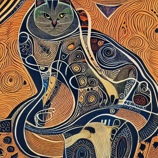 Prompt: A highly stylized conceptual art 4k shaded, finely detailed, matte illustration with intricate patterns of two abstract expressionist cats , their bodies intertwined together in the style of Picasso