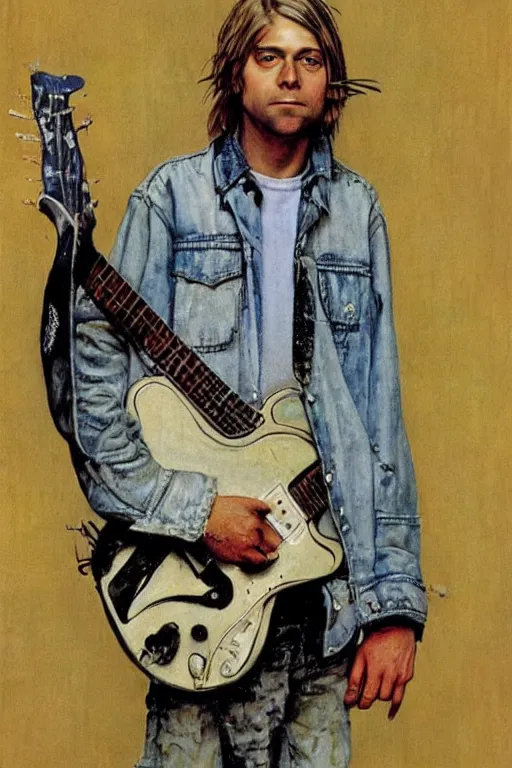 Image similar to kurt cobain from nirvana painted by norman rockwell