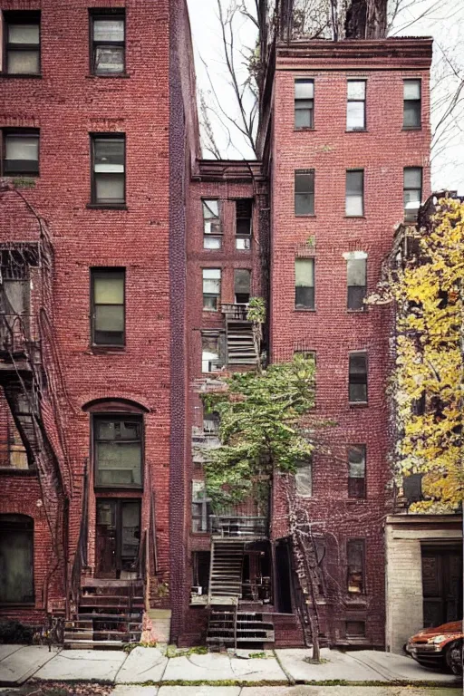 Prompt: (((((a ramshackle Manhattan brick brownstone deep in the forest))))) by Mark Makovey!!!!!!!!!!!!!!!!!!!!!!!!!!!