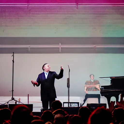 Image similar to viktor orban giving his last concert, concert photography