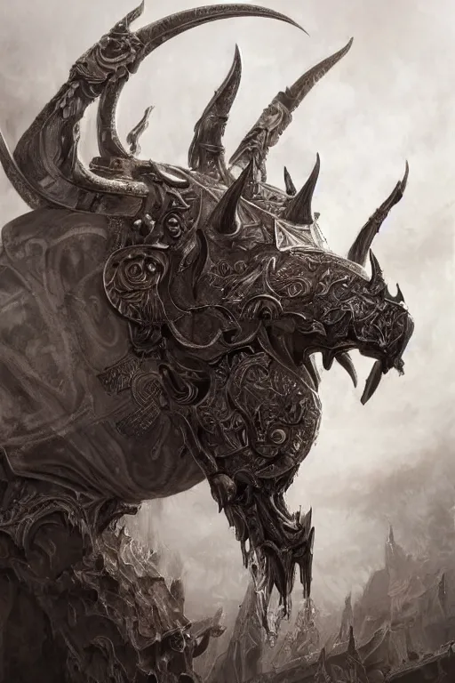 Prompt: ultra realist and ultra intricate detailed soft painting of a gigantic muscled minotaur wearing gothic ornamented armor pieces and claymore, in the jaw of a wyrm, symmetry features, sensual gloomy style, soft painting, volumetric clouds, cyberpunk background, artstation, Boris Vallejo artstyle, unreal render, depth of field