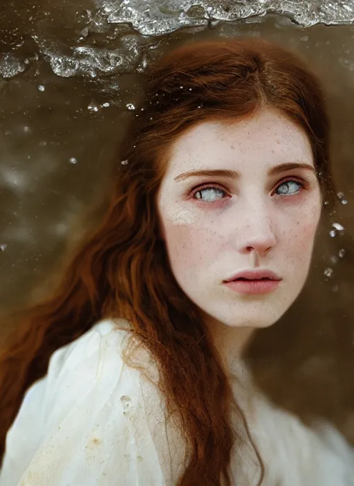 Image similar to Kodak Portra 400, 8K, soft light, volumetric lighting, highly detailed, britt marling style 3/4 ,portrait photo Close-up portrait photography of a beautiful woman how pre-Raphaelites, the face emerges from Pamukkale, thermal waters flowing down white travertine terraces, inspired by Ophelia paint ,and hair are intricate with highly detailed realistic beautiful flowers , Realistic, Refined, Highly Detailed, interstellar outdoor soft pastel lighting colors scheme, outdoor fine art photography, Hyper realistic, photo realistic