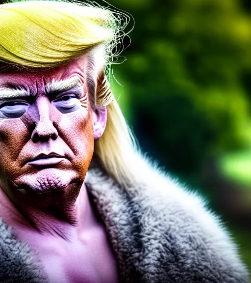 Image similar to award winning 5 5 mm close up portrait color photo of trump as songoku, in a park by luis royo. soft light. nikon d 7 5 0