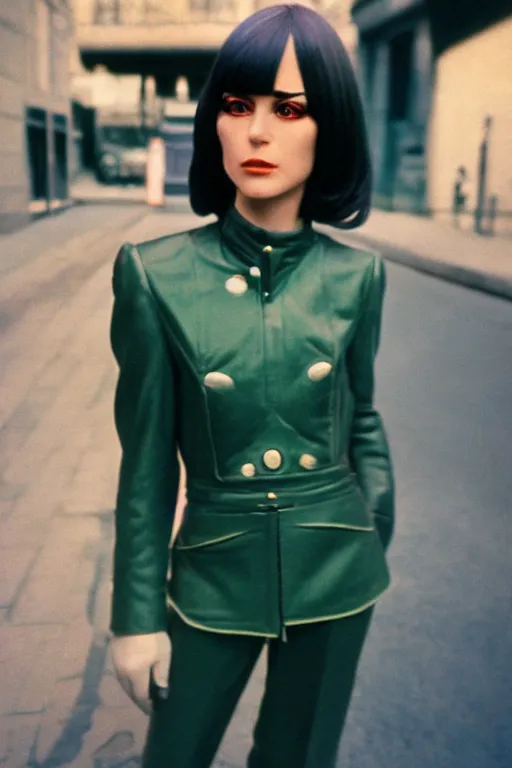 Prompt: ektachrome, 3 5 mm, highly detailed : incredibly realistic, perfect features, hair bob, beautiful three point perspective extreme closeup 3 / 4 portrait photo in style of chiaroscuro style 1 9 7 0 s frontiers in flight suit cosplay paris seinen manga street photography vogue fashion edition