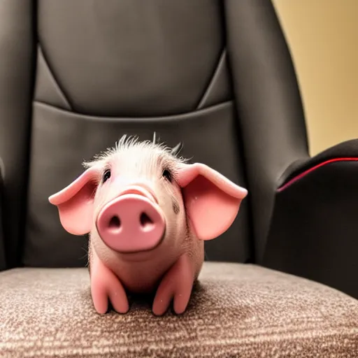 Prompt: photo of a pig sitting in a gaming chair next, taken with canon eos - 1 d x mark iii, bokeh, sunlight, studio 4 k