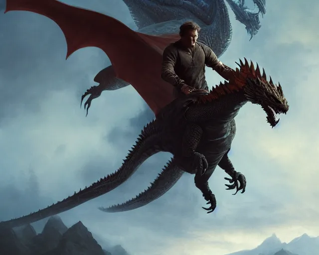 Image similar to 5 5 mm portrait photo of liam neeson riding a dragon. magical atmosphere. art by greg rutkowski. highly detailed 8 k. intricate. lifelike. soft light. nikon d 8 5 0.