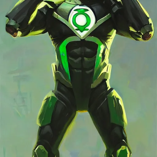 Image similar to greg manchess portrait painting of armored green lantern as overwatch character, medium shot, asymmetrical, profile picture, organic painting, sunny day, matte painting, bold shapes, hard edges, street art, trending on artstation, by huang guangjian and gil elvgren and sachin teng