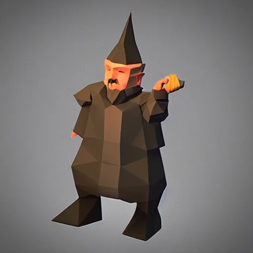 Prompt: Isometric low poly 3D model of a wizard, Unreal Engine, Blender, 4K, sharp