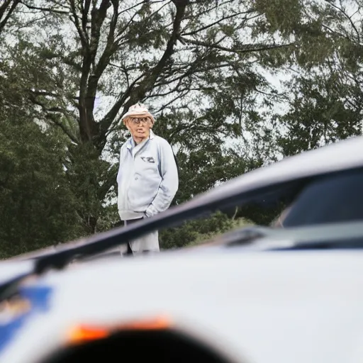 Image similar to an elderly man standing on the roof of a police car, canon eos r 3, f / 1. 4, iso 2 0 0, 1 / 1 6 0 s, 8 k, raw, unedited, symmetrical balance, wide angle