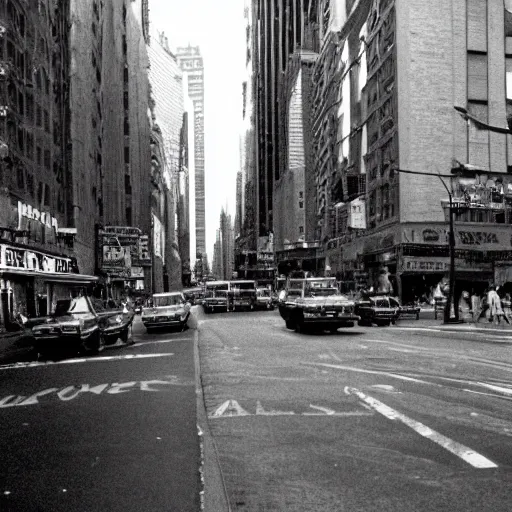 Image similar to photograph of a new york city street in 1 9 8 9