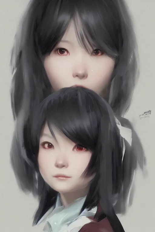 Prompt: a perfect, amazing, beautiful CG digital concept art of a Japanese schoolgirl with silky black bob hair. By Ruan Jia and Fenghua Zhong, trending on ArtStation