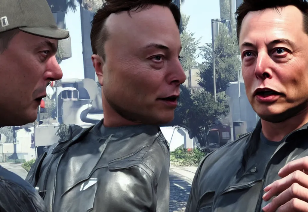 Image similar to elon musk in the video game in gta 5, gameplay screenshot, close up, 3 d rendering. unreal engine. amazing likeness. very detailed.