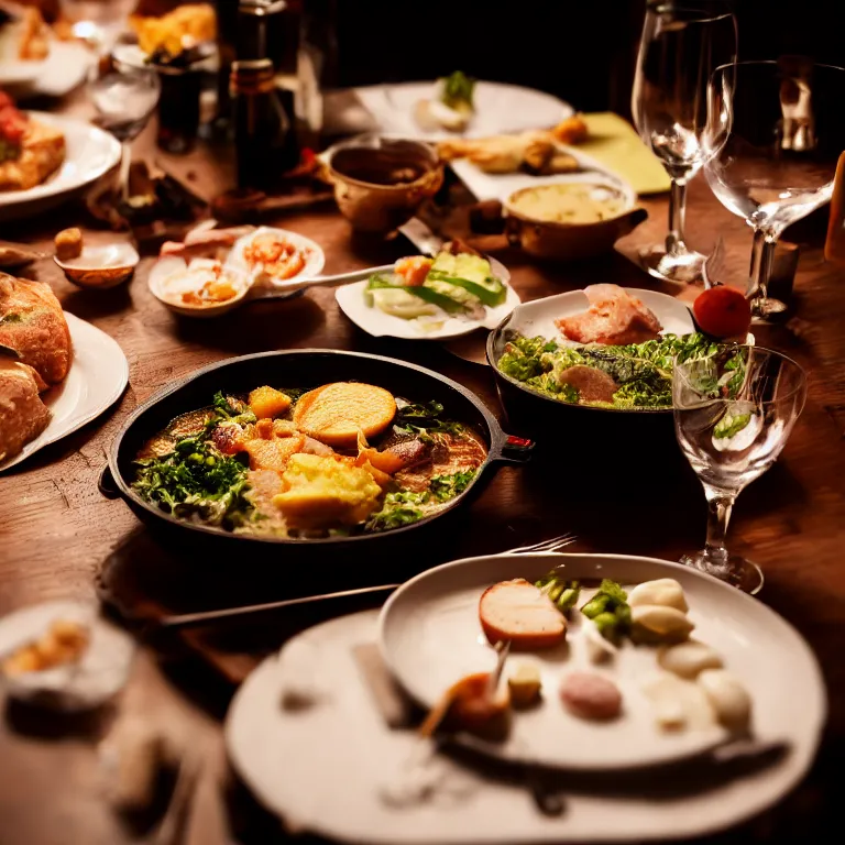 Prompt: close - up focused dslr photograph of an latvian dinner, 8 k, high detail, volumetric lighting, hyperrealism, aesthetically pleasing, studio lighting, trending