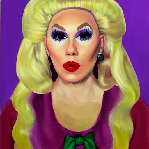 Image similar to trixie mattel the dragqueen portrait oil painting in the style of velazquez