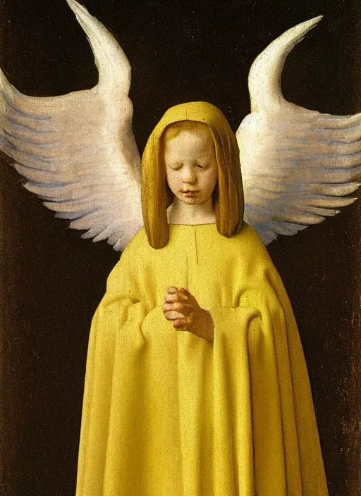 Image similar to angel wings, medieval painting by jan van eyck, johannes vermeer