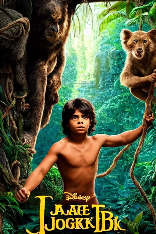 Image similar to jake t. austin plays mowgli in the live action adaptation of the jungle book, 3 5 mm photography, highly detailed, cinematic lighting, 4 k