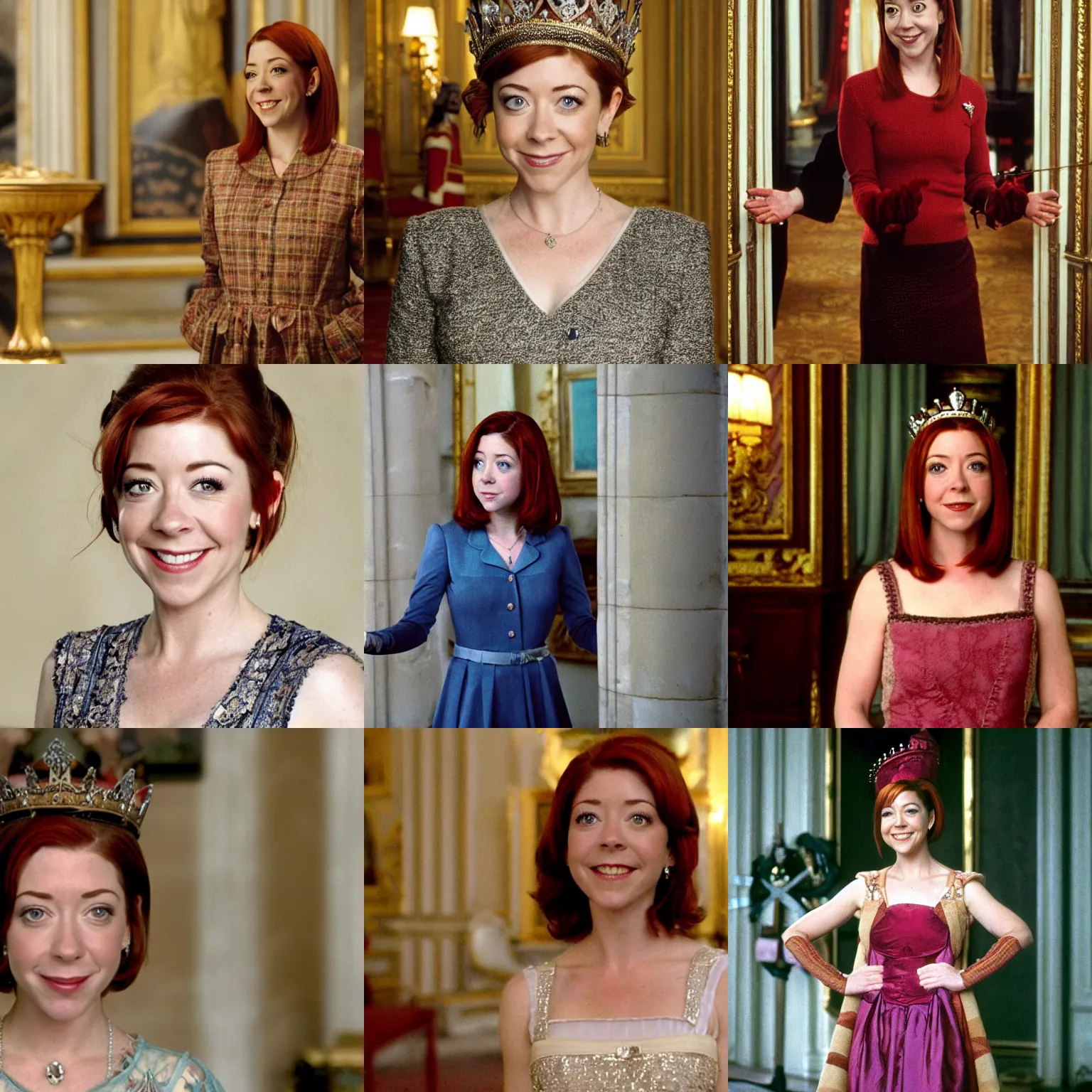 Prompt: Alyson Hannigan/Willow Rosenberg as the Queen of England, interior of Buckingham Palace