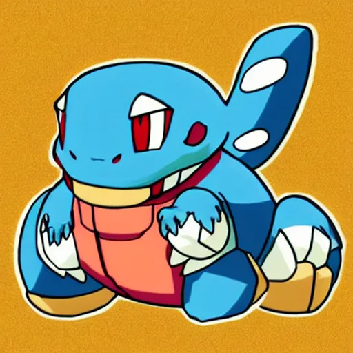 Image similar to totodile eating at sushi buffet, cute, pokemon, ken sugimori