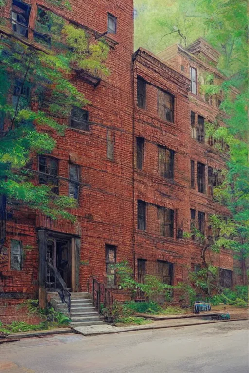 Prompt: (((((a ramshackle Manhattan brick brownstone deep in the forest))))) by Joon Ahn!!!!!!!!!!!!!!!!!!!!!!!!!!!