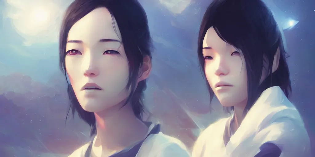 Image similar to Young Tibetan woman, somber white eyes, long, gentle lighting, lonely spaceship, futuristic, dim lighting, digital art by Makoto Shinkai ilya kuvshinov and Wojtek Fus, digital art, concept art,