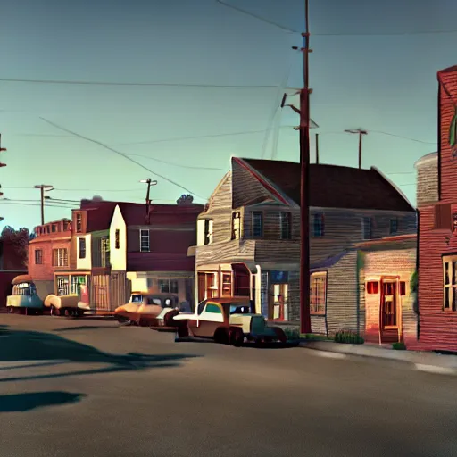 Image similar to backlit new england town in the 1 9 6 0 s beautiful octane render, 8 k detail