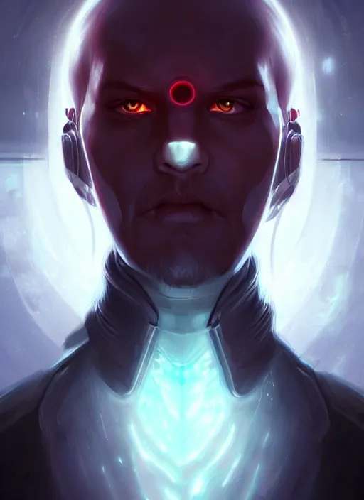 Image similar to « a portrait of cyberpunk lenin, glowing eyes, a digital painting by charlie bowater, featured on cgsociety, fantasy art, behance hd, wiccan, artstation hd »