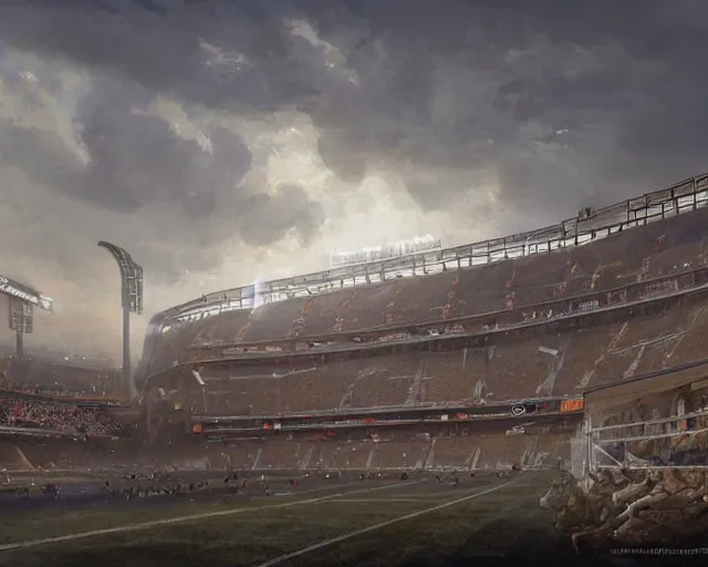 Image similar to a football stadium in the style of napoleonic france architecture, art by greg rutkowski and artgerma, stunning concept art, exterior design