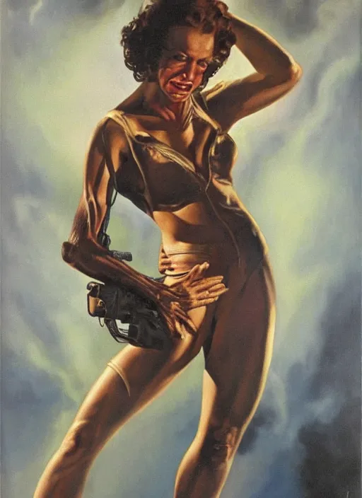 Prompt: 1940's oil painting of Ripley from Alien (1979) by Gil Elvgren, detailed
