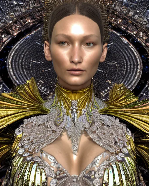 Image similar to a highly detailed metahuman 4 k close up render of an alien goddess bella hadid monument in iris van herpen dress schiaparelli in diamonds crystals swarovski and jewelry iridescent in style of alphonse mucha gustav klimt trending on artstation made in unreal engine 4