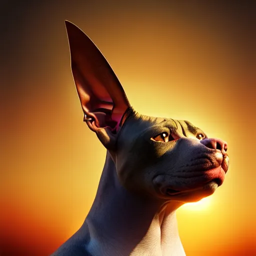 Prompt: Hybrid of a Pitbull and a sphinx cat, beautiful, golden hour, sharp focus, ultra detailed, cgsociety