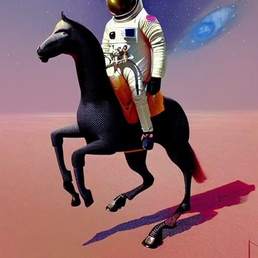 Image similar to a anthropomorphic horse - astronaut riding an horse like astronaut, hyperrealism, no blur, 4 k resolution, ultra detailed, style of ron cobb, adolf hiremy - hirschl, syd mead, ismail inceoglu, rene margitte