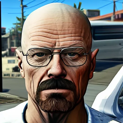 Prompt: Walter white as a grand theft auto 5 character, drug dealer