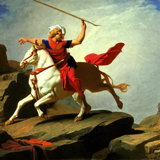 Prompt: mithras slaying the cosmic bull, as depicted by jacques - louis david