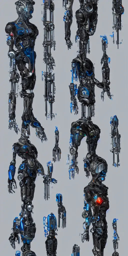 Prompt: concept art, various mechanical prostheses that can enhance human function, listed one by one, cyberpunk, precision, high detail, 8 k.