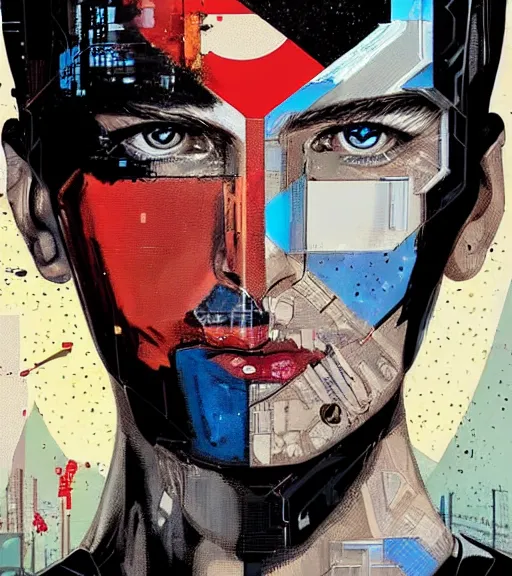 Image similar to portrait of a male android, by MARVEL comics and Sandra Chevrier