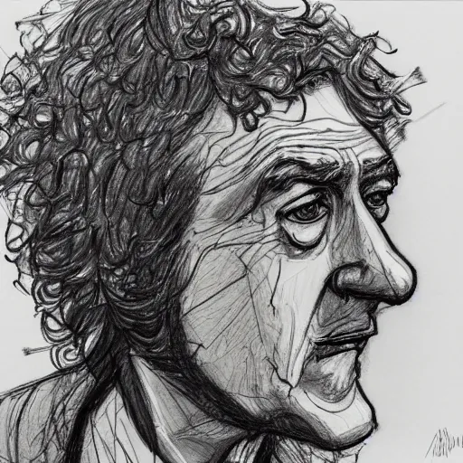 Image similar to a realistic yet scraggly portrait sketch of the side profile of a happy weird al, trending on artstation, intricate details, in the style of frank auerbach, in the style of sergio aragones, in the style of martin ansin, in the style of david aja, in the style of mattias adolfsson