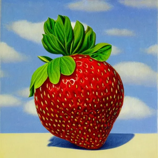 Image similar to painting of a strawberry by rene magritte, hd, 4 k, detailed, award winning